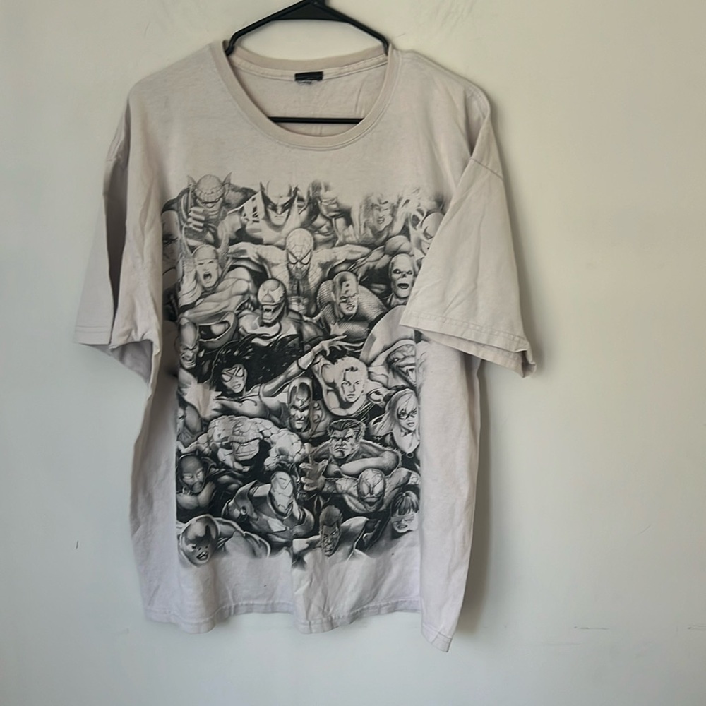 Vintage Marvel Mad Engine Group Shirt Size Tan Brown Fantastic X Men Avengers 🔵